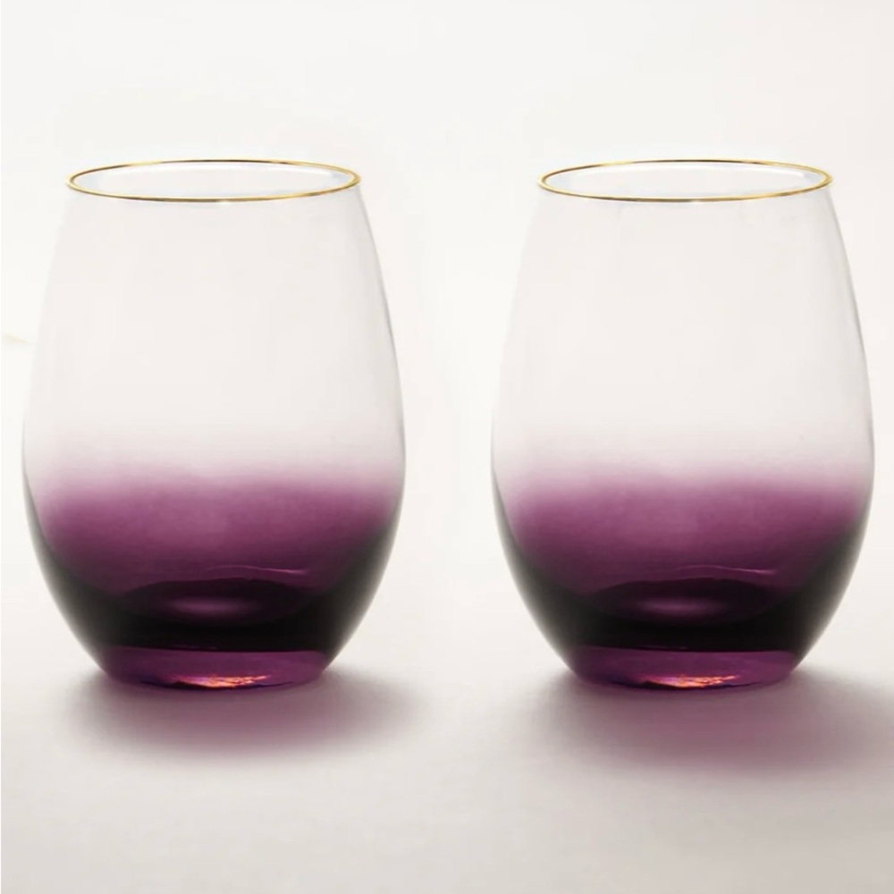Anna NY - gorgeous amethyst stemless wine glasses NIB